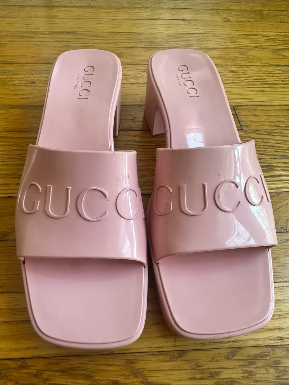 Gucci Light Pink Logo Slide Sandals